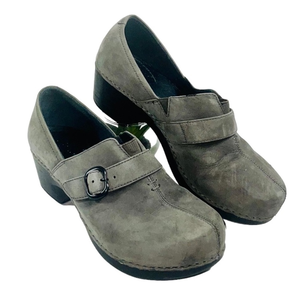 Dansko Tamara clog grey nobuck platform leather buckle accent size 8.5